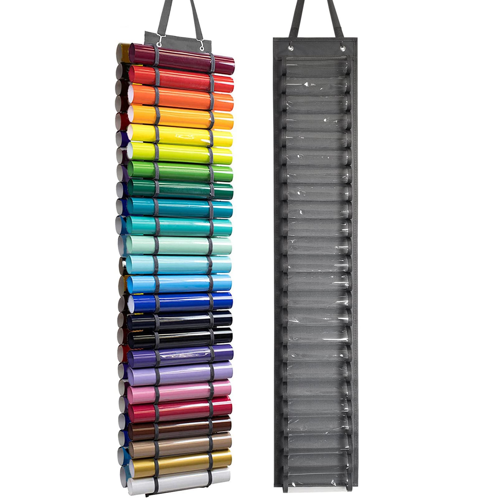 Jazuaiao Craft Storage Organizer Roll Holder Storage Rack Wall Mount Hanging on Closet Over Door 24/48 Compartments Roll Holder Wall Mount Mounted Arts and Craft Organizer