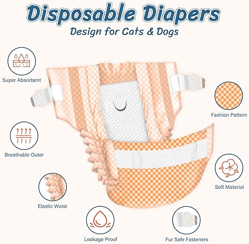 Miniatura 11 de Pet Soft Disposable Cat Diapers - Female Dog Diapers for Cats & Dogs in Heat Period or Urine Incontinence, Doggie Diapers Ultra Absorbent Leak-Proof
