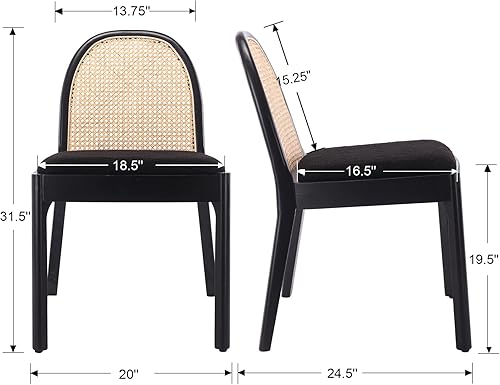 Miniatura 2 de DUOMAY Mid-Century - Juego de 2 sillas de comedor de ratán modernas, sillas de comedor de madera con respaldo de caña y asiento acolchado, silla de