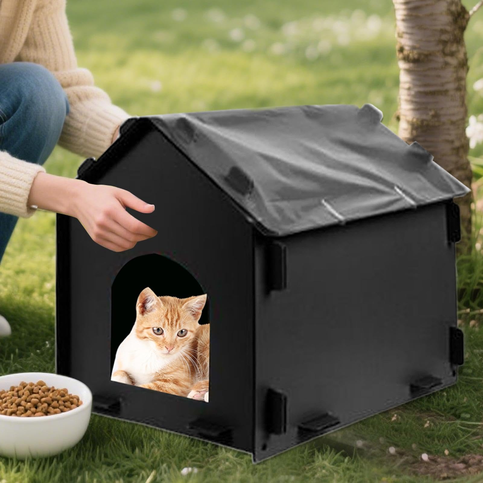 Cuccia Invernale per Gatti Casa Per Animali Domestici Isolata Sicura E | Tana Mangiatoia per Gatti Randagi Adatto A Comunità Balcone Patio Giardino Cortile Garage