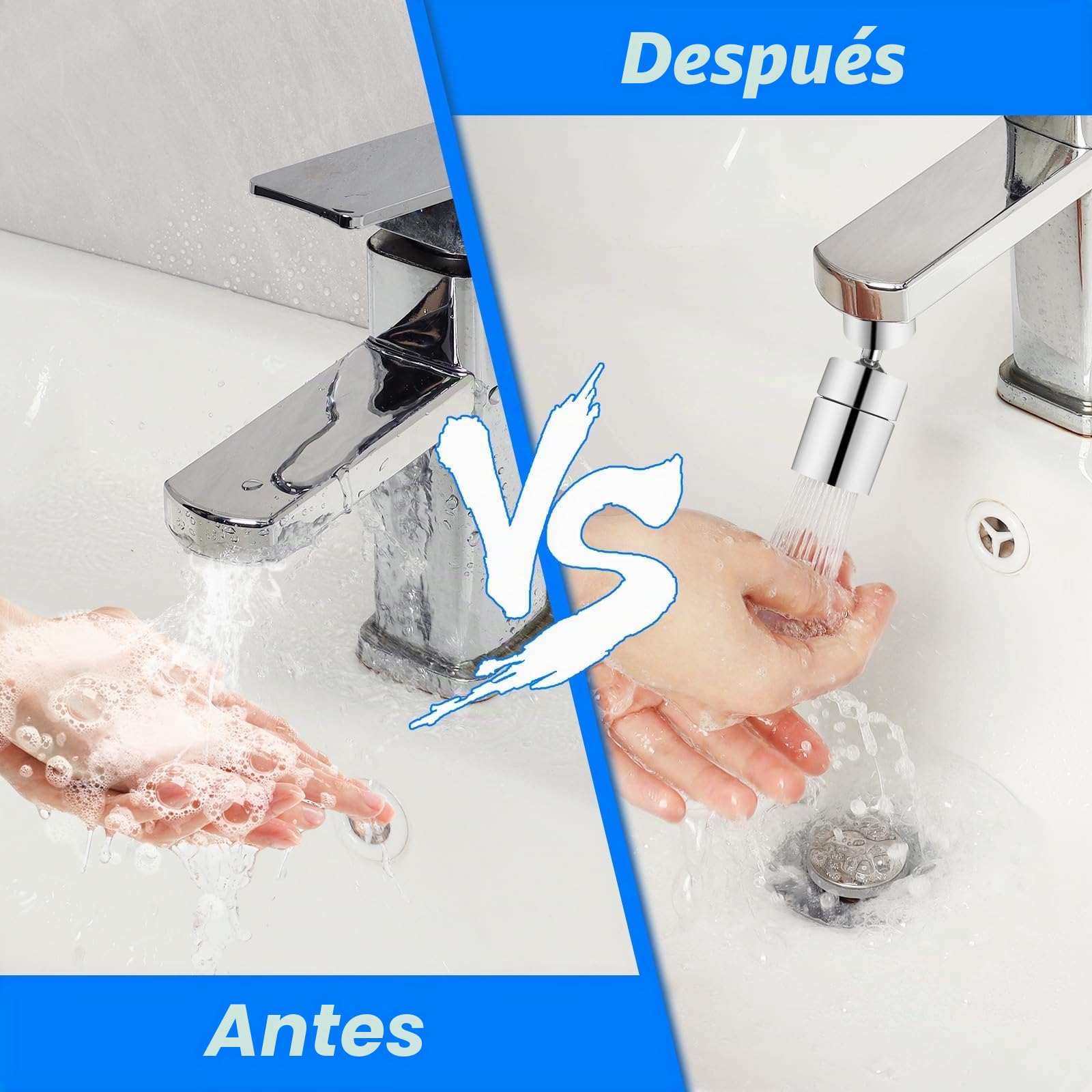 Cabezal Rociador Grifo Cocina,360° Giratorio Boquilla Extensión de Grifo 2 Modos con Aireador Antisalpicaduras Adaptador Universal para Fregadero y Lavabo Plateado