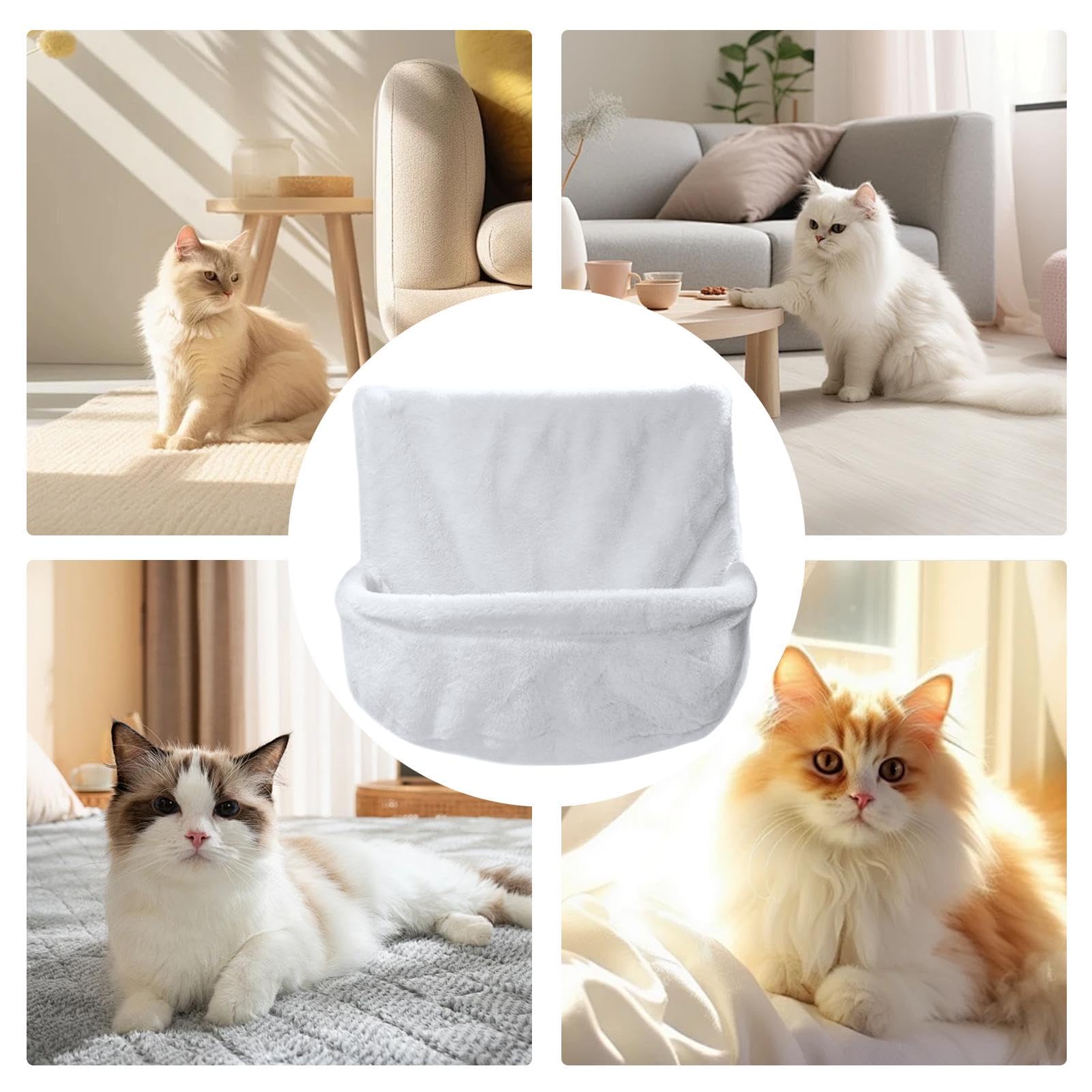 Alféizar de ventana para banco de gatos, hamaca para gatos, hamaca para | gatos con respaldo de silla, saco de con marco de cama de metal, resistente y segura, cálida y acogedora felpa