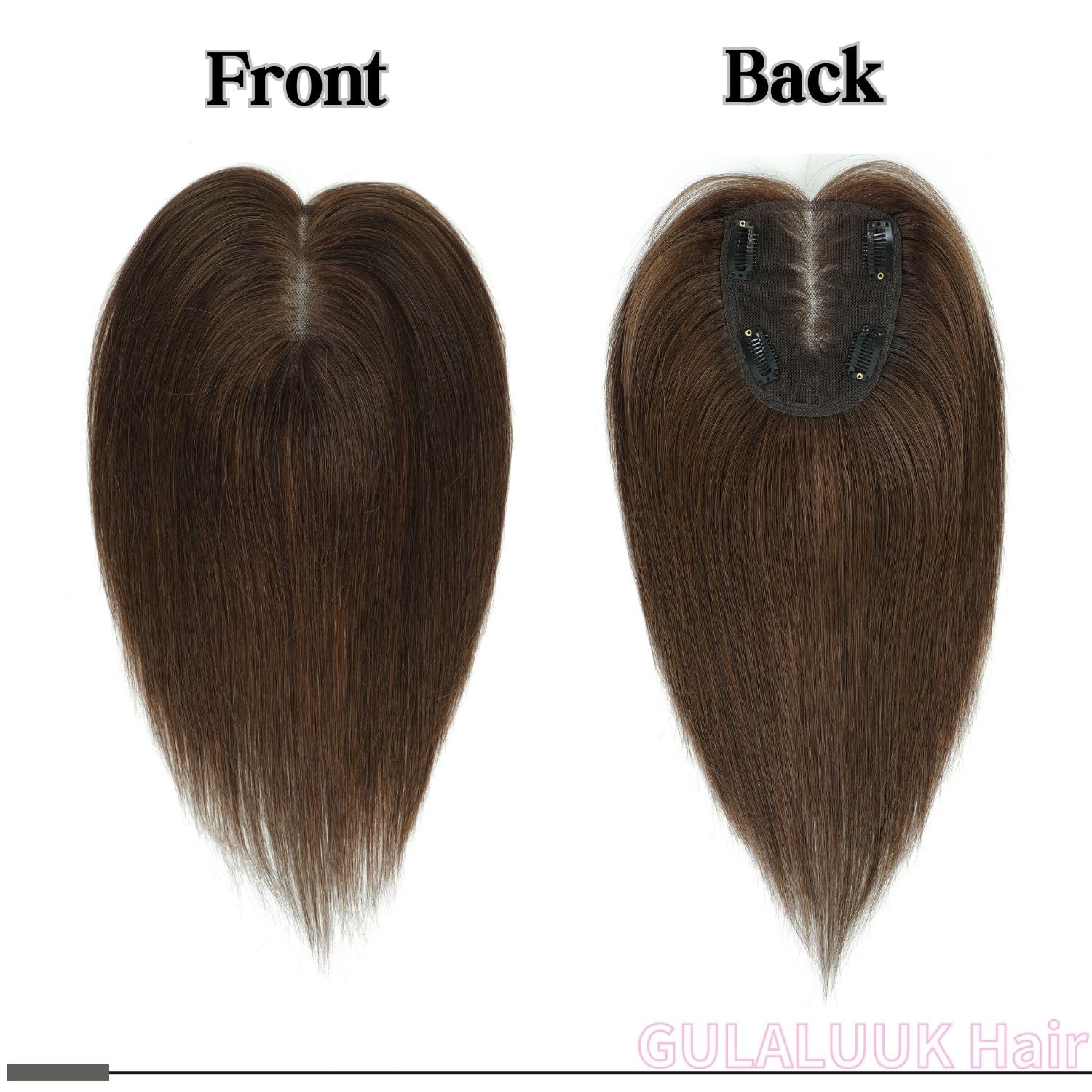 Human Hair Topper for Women - 10x12cm Silk Base Straight Hair Piece for Thinning Crown - 12 inch Medium Brown (4#) - Image 2