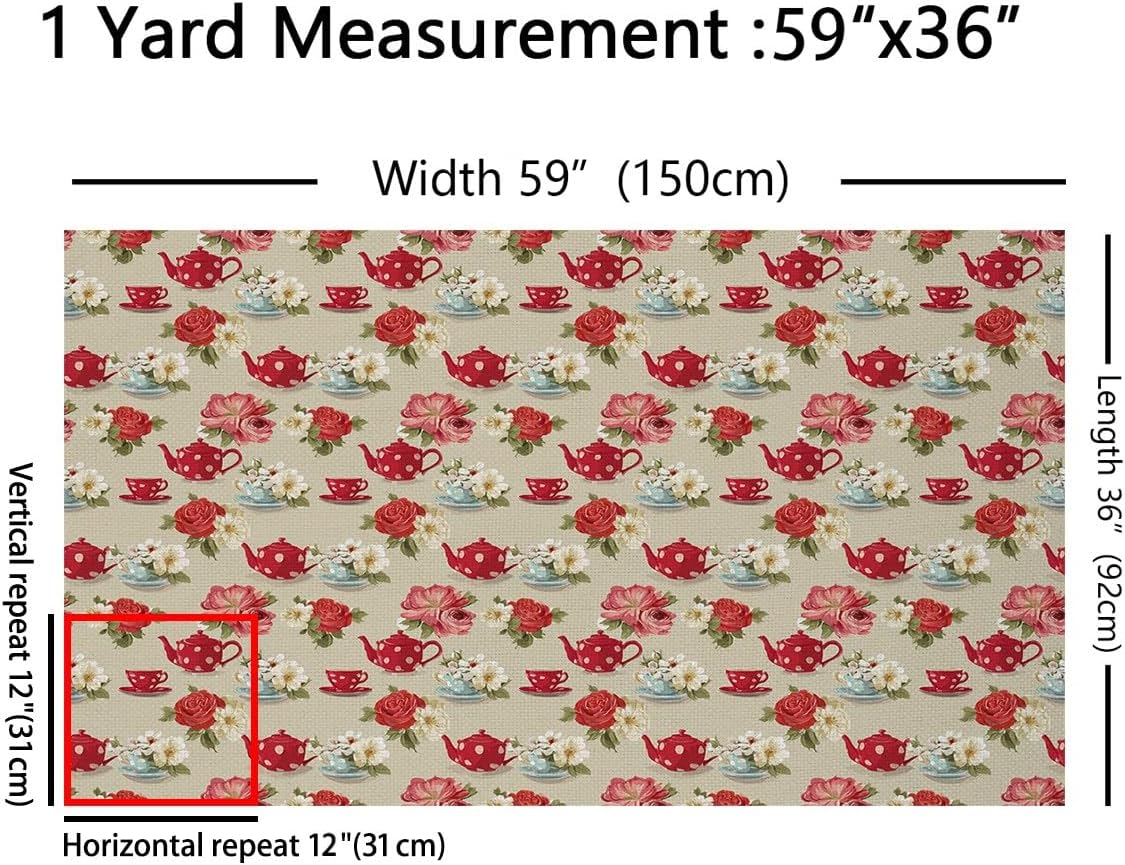 Feelyou Classic Floral Fabric by The Yard, Watercolor Royal Teatime Roses Theme Upholstery Fabric for Chairs and Home DIY Projects, Vintage Decorative Waterproof Fabric, 3 Yards