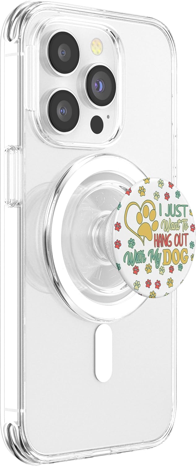 Paw Print Heart I Just Want to Hang Out With My Dog White PopSockets MagSafe PopGrip for iPhone