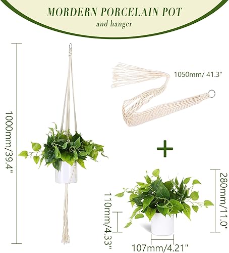 Miniatura 3 de Plantas de imitación para interiores, plantas colgantes artificiales, planta de potos falsos en maceta con colgador, decoración de plantas para