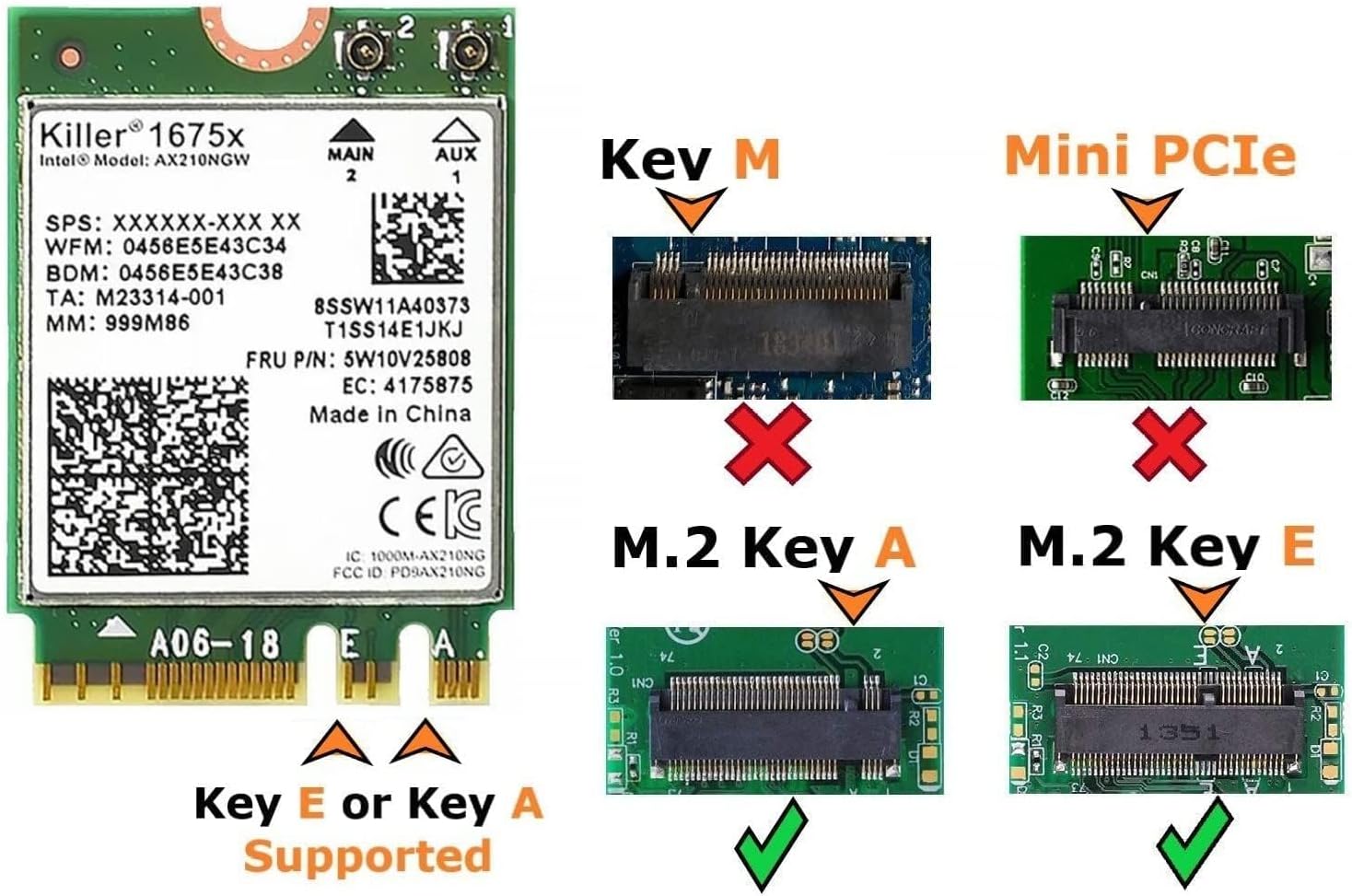 Killer Wi-Fi 6E AX1675x Tri Band AX210 M.2 2230 Bluetooth 5.3 WiFi Card (Single Pack)