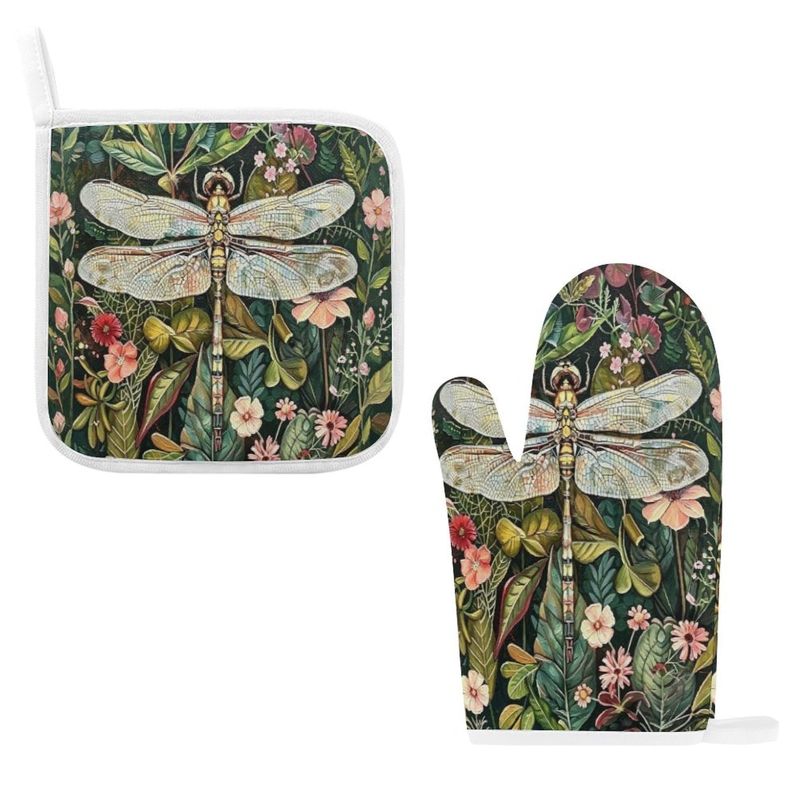 Fodpand Style Dragonfly Paint Oven Mitts And Pot Holders Sets