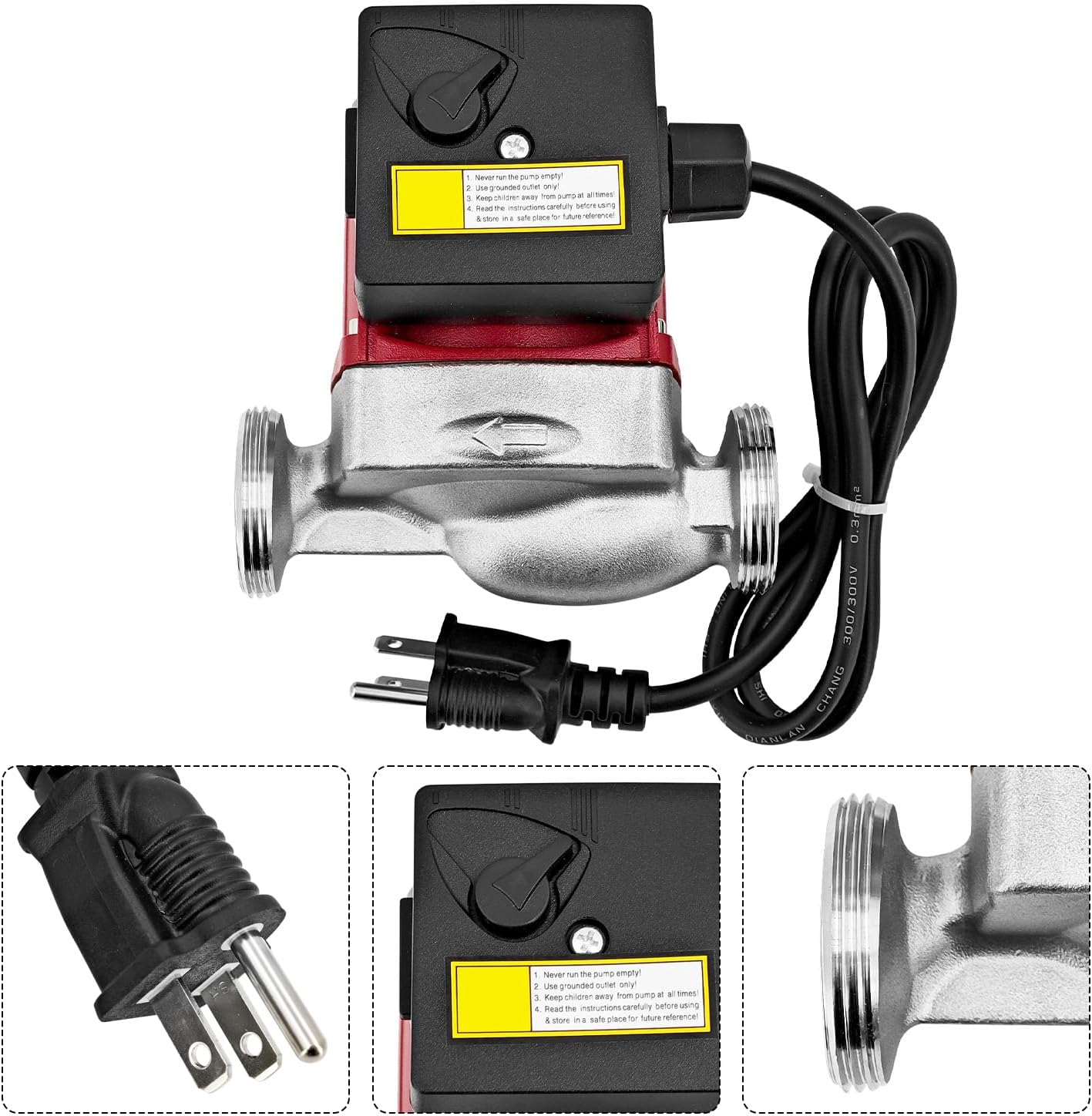 110223-310 Hot Water Circulator Pump 1/8 Hp 115V 3 Speed Compatible with Grundfos 59896341 UPS15-58FC for House Heating System, Boiler, Solar Heater and Hydronic Radiant Heating, Red