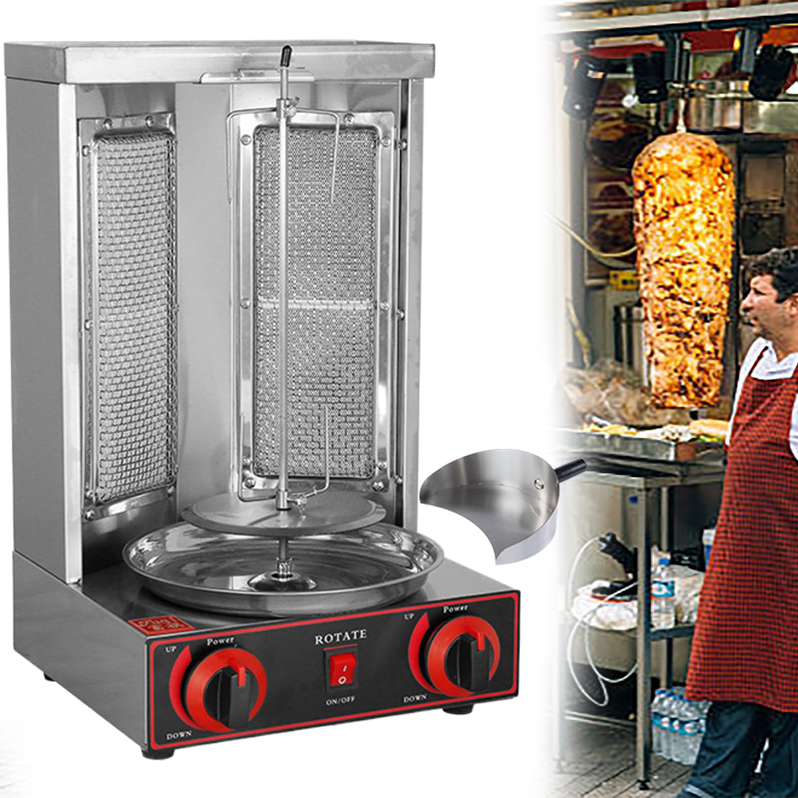 Máquina para Hacer Shawarma de Pollo Casero, Asador de Mostrador, Asador Vertical para Kebab, Asador a Gas para Kebab de Pollo Turco con 2 Quemadores
