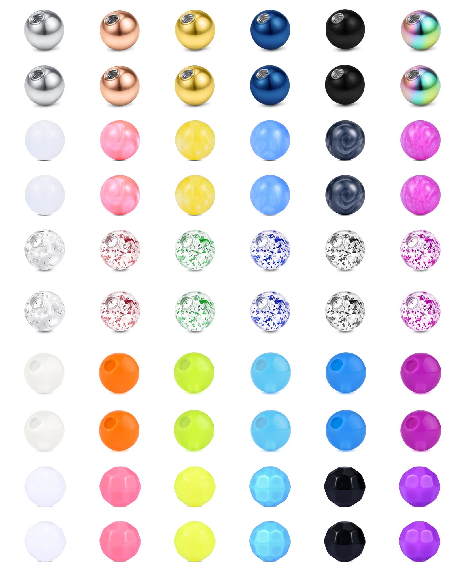 RajnardBolas de Repuesto para Piercing de Bola de 14G 5 mm Rosca Externa Acero quirúrgico Cuentas de plástico para Piercing en el Ombligo Lengua Industrial Orejas