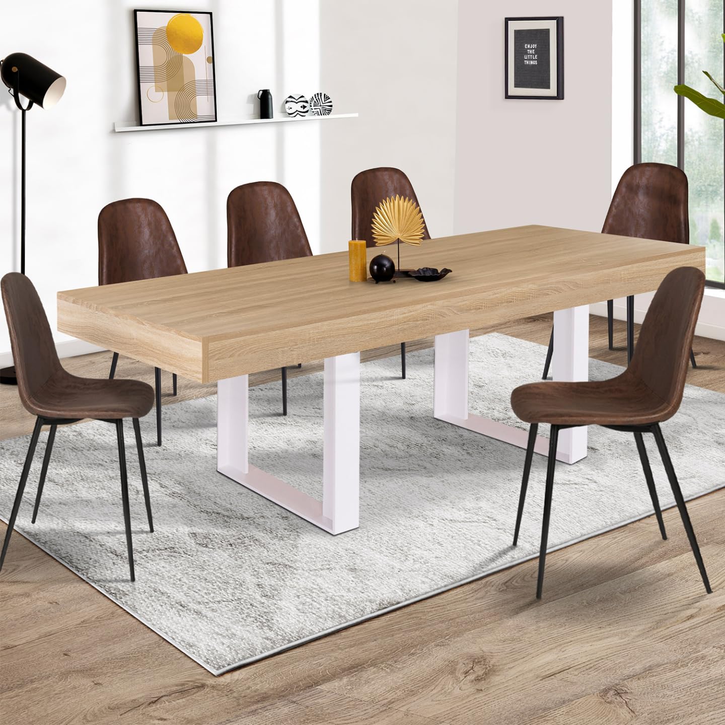 IDMarket - Mesa de comedor rectangular, Phoenix, 8 personas, madera y blanco, 200 cm