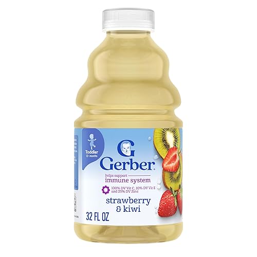 Gerber Jugo para niños pequeños, fresa y kiwi, mezcla de agua y jugo de frutas, bebida para niños pequeños, 6 unidades