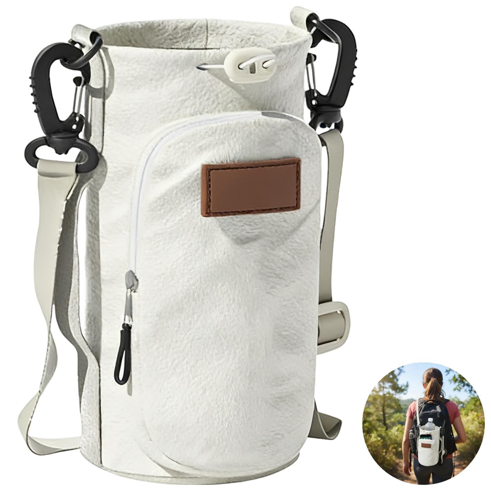 2 STK. Wasserflaschen-Tasche, Crossbody-Halter mit Fach, Verstellbarer Trageriemen, isolierter Flaschenträger mit Kordelzugverschluss, 24 cm, Handyfach für Reisen, Wandern und Outdoor