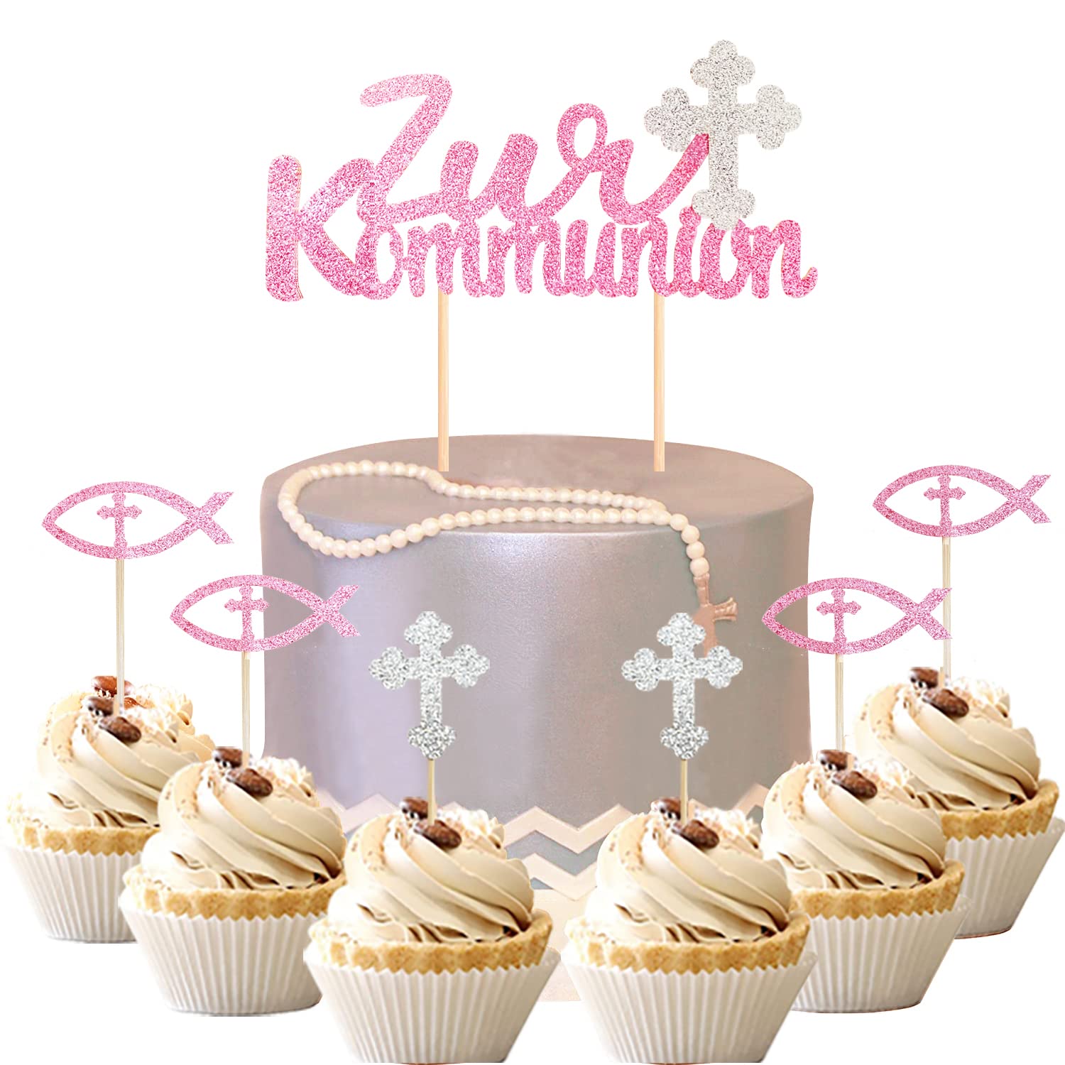 Topper Prima Comunione Per Torta LOVENJOY Croce Strass Dorata Per Torte