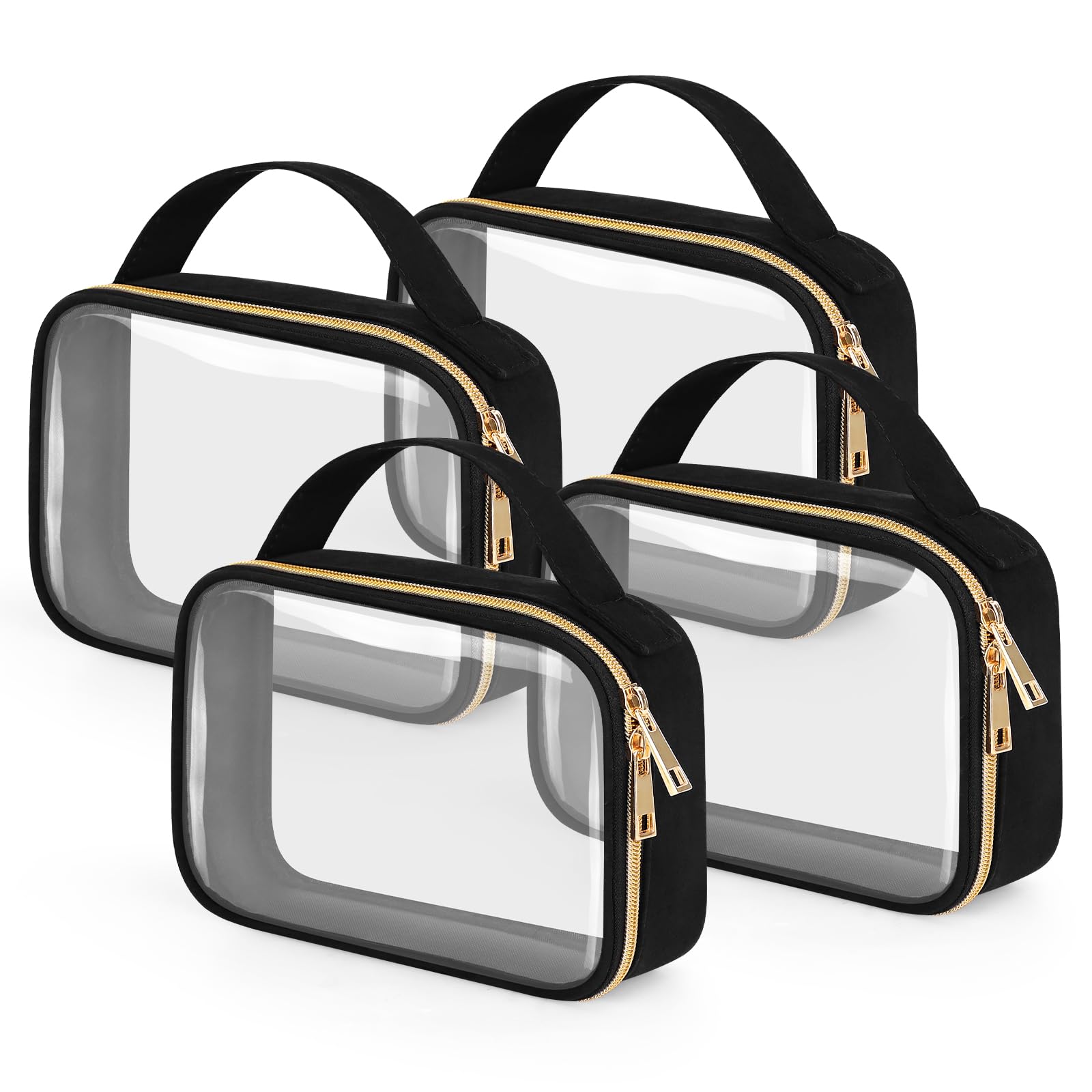 Wedama TSA Approved Toiletry Bag, 4 Pack Clear Makeup Bags with Handles, Quart Size Toiletry Bags, PVC Clear Cosmetic Bags for Women and Men, Carry on