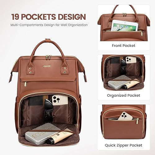 Miniatura 3 de LOVEVOOK Mochila de viaje para computadora portátil para mujer, de piel sintética, mochila de trabajo a la moda, bolsa grande de 15.6 pulgadas para