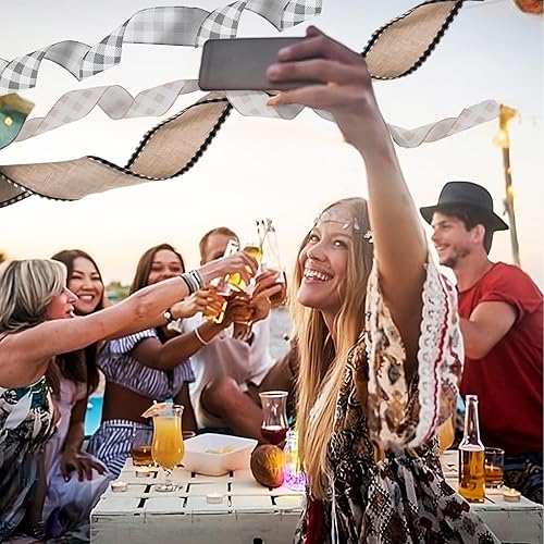 Miniatura 8 de MuRealy Cinta de borde con alambre, cuadros negros y rojos, 10 yardas y 2.5 pulgadas, cinta de poliéster con alambre, cintas decorativas para