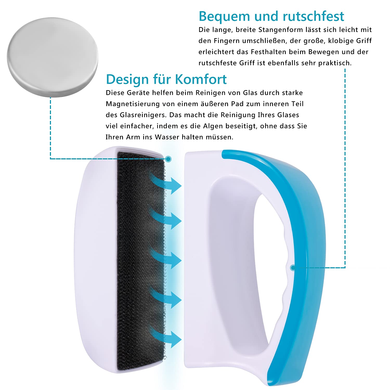 magnetisch Aquarium scheibenreiniger, Schwimmender Scheiben-Reinigungs Magnet für Aquarienscheiben [ kratzfrei und rutschfest ]