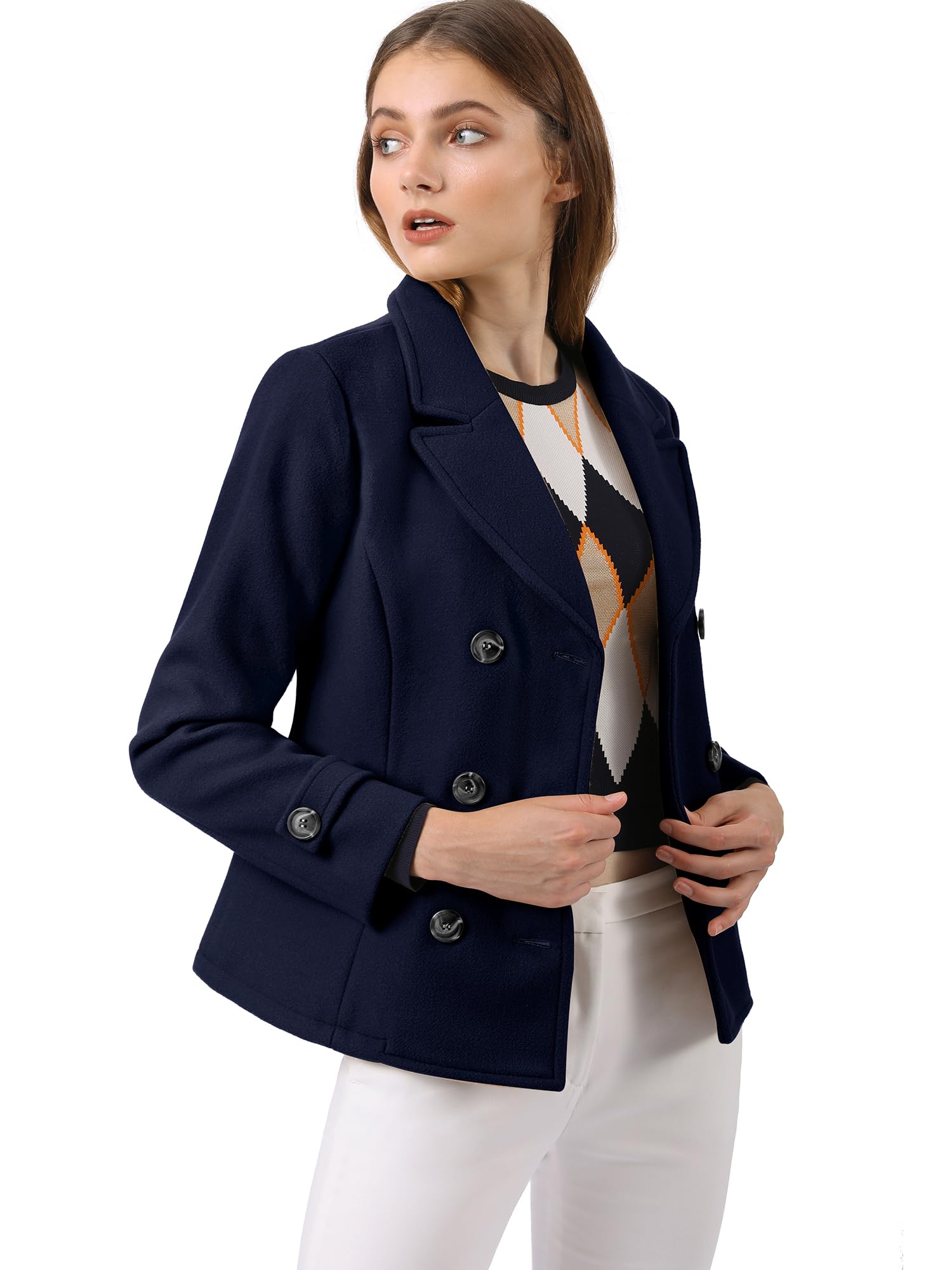 Allegra K Cappotto Di Pisello Cappotto di pisello Donna | Completamente foderato, cappotto da lavoro, trench corto