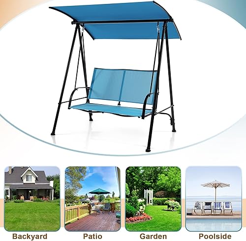 Miniatura 8 de Tangkula Columpio de porche para 2 personas, columpio de patio con toldo ajustable, asiento de tela cómodo y marco de acero resistente, columpio