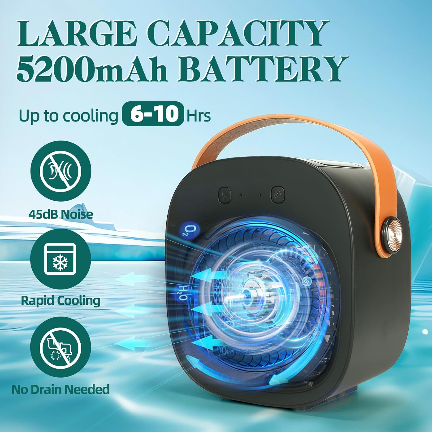 Portable Air Conditioners, Rechargeable Mini Air Conditioner Fan with 3 Wind Speeds, Quiet Personal Small Desk Air Cooler for Bedroom/Car/Home/Camping/Travel/Office - Image 3