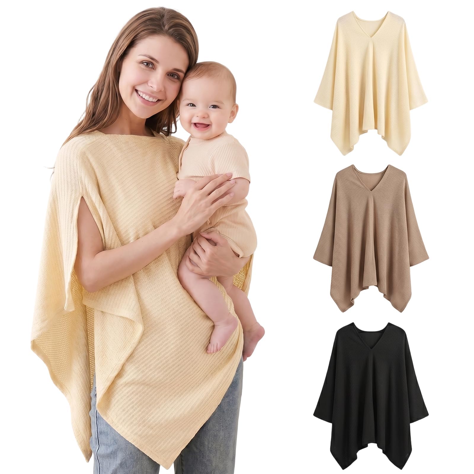 Fiohiros Breastfeeding Cover Nursing Cover for Mum, Breathable Skin-Friendly Nursing Cover Poncho, 360°Full Privacy Breastfeeding Cover Up Stroller Cover (Beige)