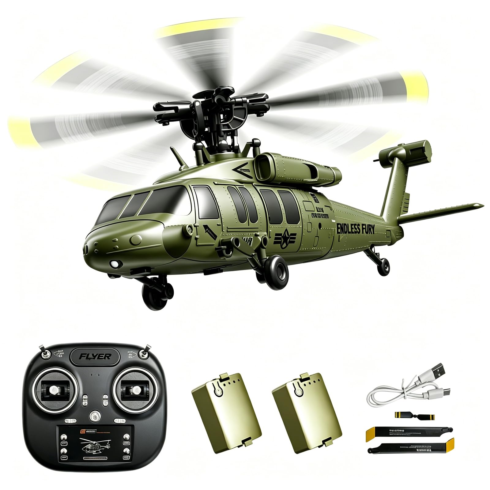 Hylukon Brushless RC Helicopter, 6 Channel Aileronless Stunt Helicopter with One Click Inverted Flight, Pressure Hold Altitude, Optical Flow Positioning, RC Model Aircraft for Teen (Green)