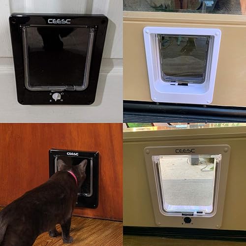 Miniatura 7 de CEESC Puerta extragrande para gatos (tamaño exterior 11.6 x 9.8 pulgadas), puerta giratoria para gatos con bloqueo de 4 vías para puertas interiores