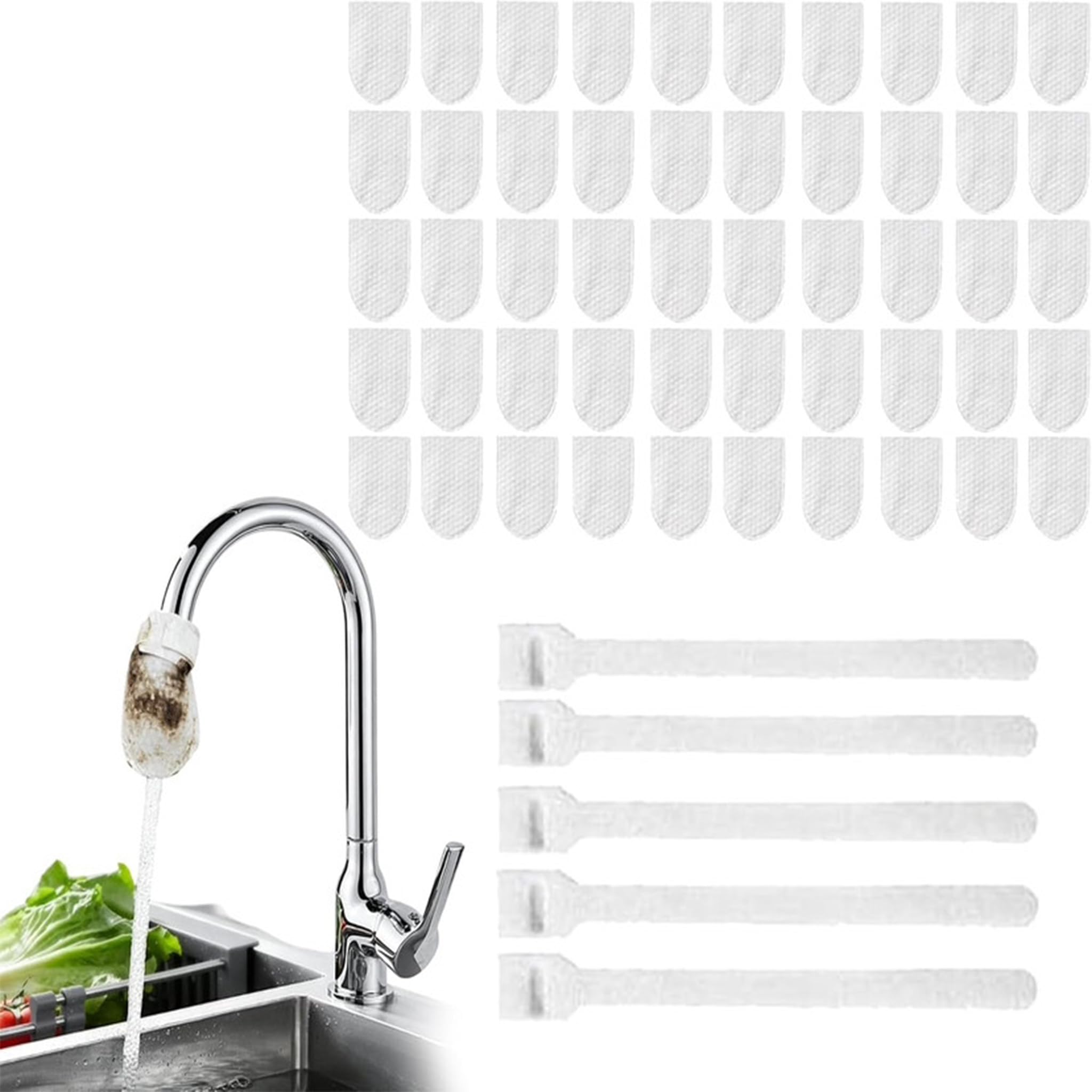 Faucet Filter Cotton Bags, Splash-Proof Tap Water Filter for Kitchen Sink, Non-Woven Filter Bags for Removing Rust, Silt & Sediment, Universal Groundwater Purifier for Home Bathroom (50pcs)