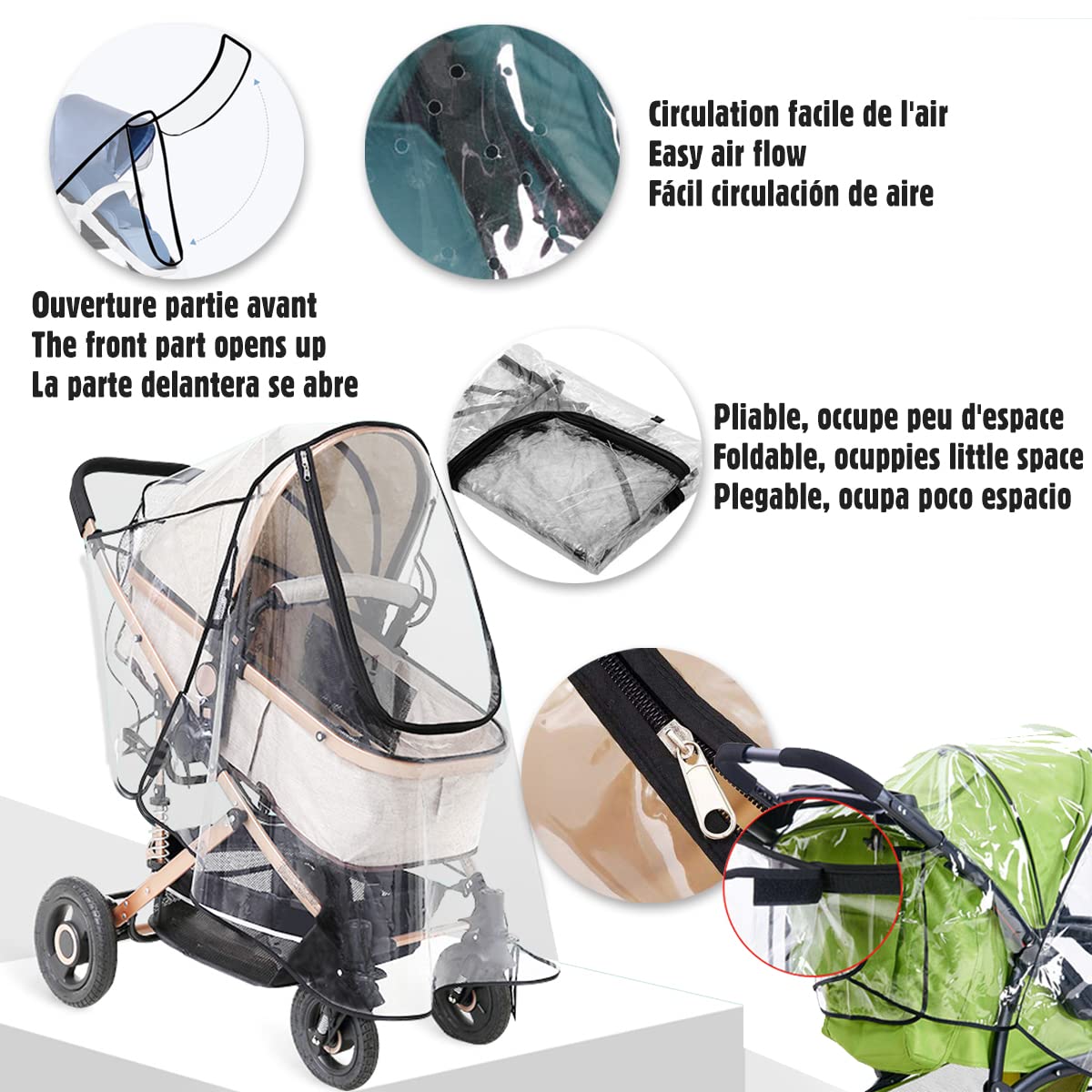 O³ - Habillage Pluie Universelle Pour Poussette - Protège de la pluie - Vent - Humidité - Neige - Avec fenêtre de contact