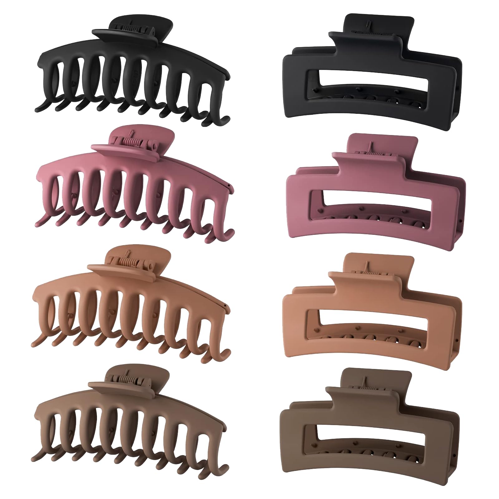 Wekin Large Claw Hair Clip, 8 Pack - 4.3" Hair Clips for Women & Girls with Strong Hold & Matte Finish (Nude, Khaki, Mauve, Black)