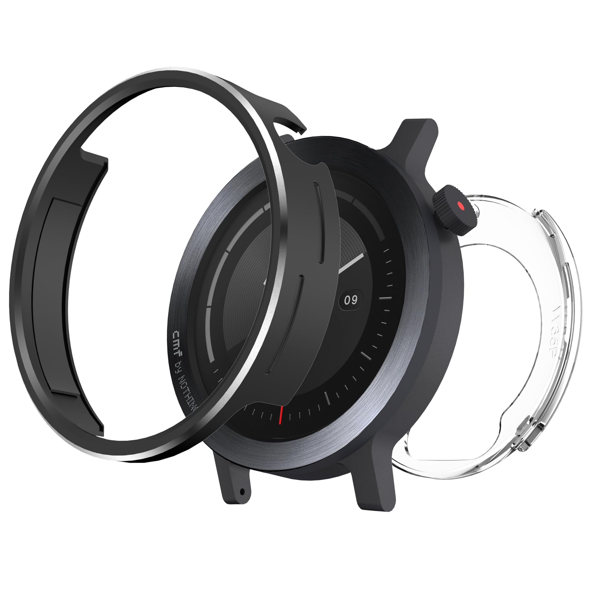 Case for CMF Watch 3 Pro Smart Watch, 2 in 1 Metal Shell & Hard PC Back Cover Protector Design, Anti Fall Scratch Resistant Rugged Cases for Men Women with Cleaning Cloth (Black)