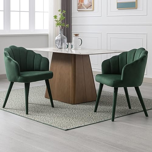 Miniatura 9 de Juego de 2 sillas de comedor de terciopelo tapizadas modernas, cómodas sillas de sala de estar con respaldo de pétalos para cocina, comedor, sala de