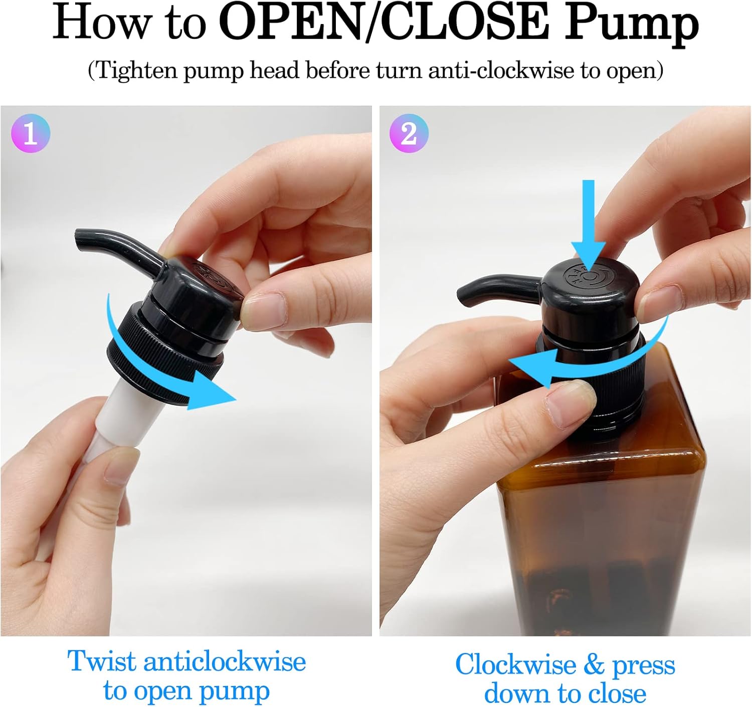 6 Pack Shampoo and Conditioner Dispenser Bottles - 4 Pack 22 Ounce and 2 Pack 8 Ounce Refillable Square Plastic Pump Bottles Shower Soap Dispenser for Shampoo Conditioner Body Wash (Amber) - Image 3