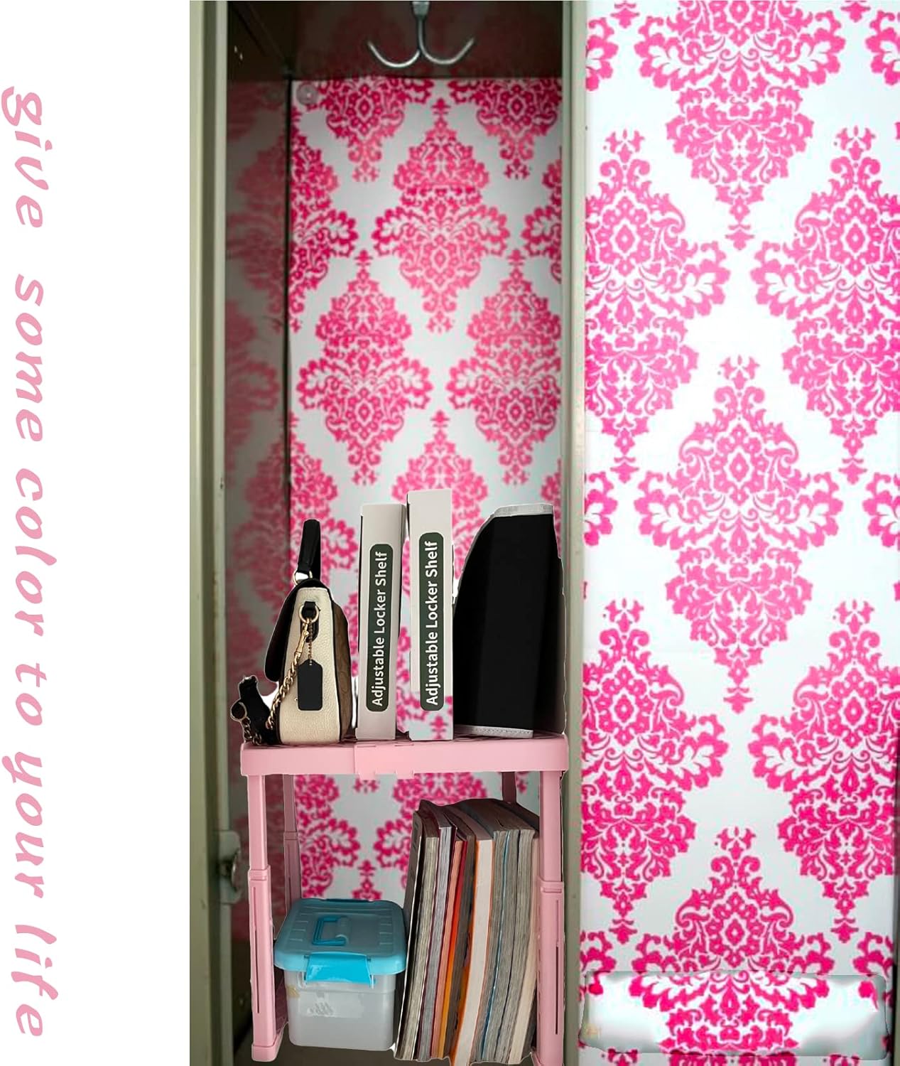 Svartur Pink Adjustable Locker Shelf with Magnetic Locker Accessories Kit for School Locker Decoration and Locker Organizer for Work