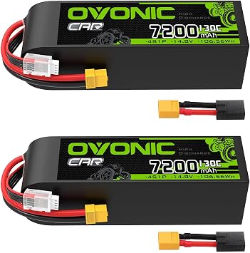 OVONIC 4S LiPo Battery 7200mAh 14.8V 130C RC Battery with XT60 to TRA Connector