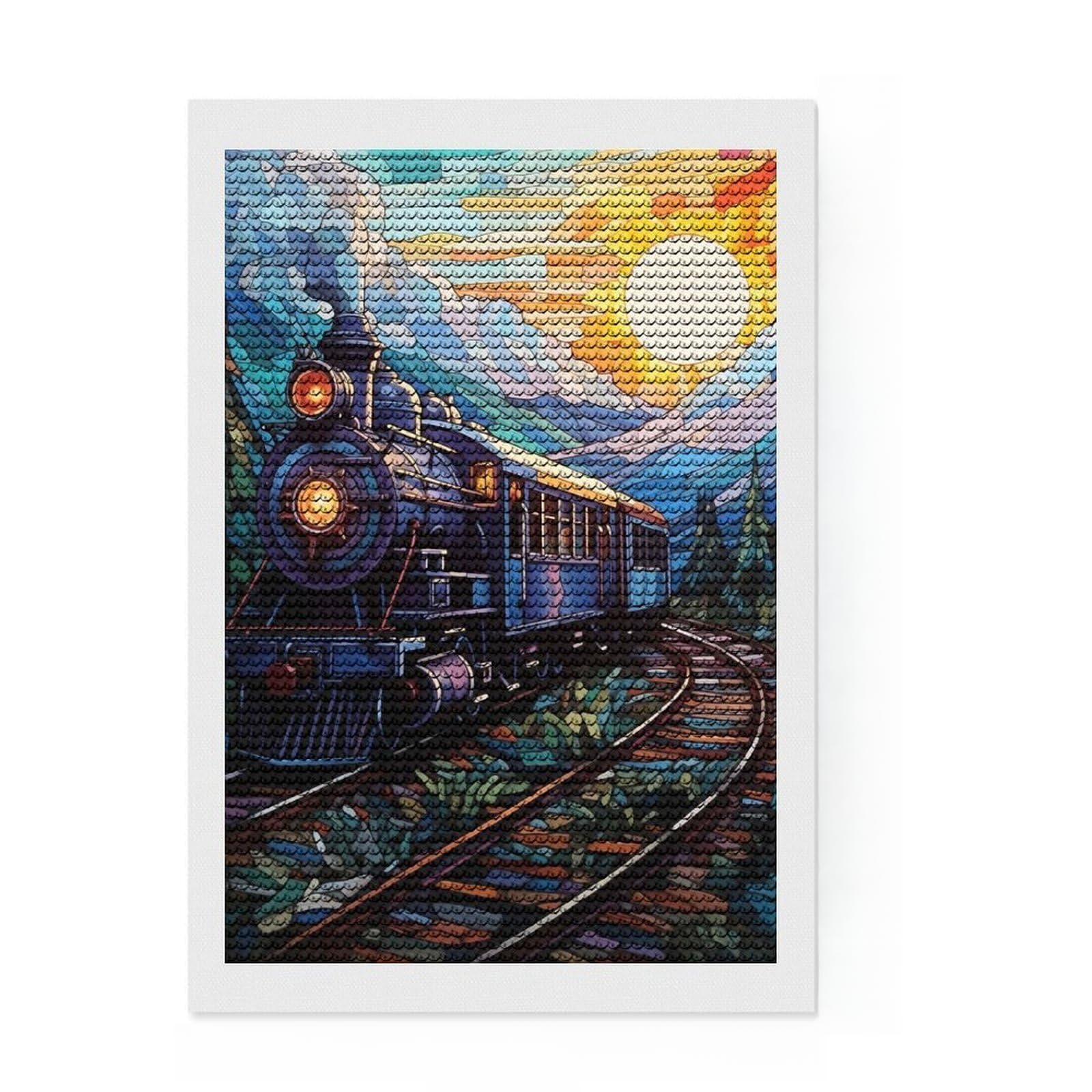 Junmoney Train Journey Diamond Painting Set 8"x12", Festive Home Decor, with Tool Kit, Gift Idea, Thoughtful Present, Creative Hobby