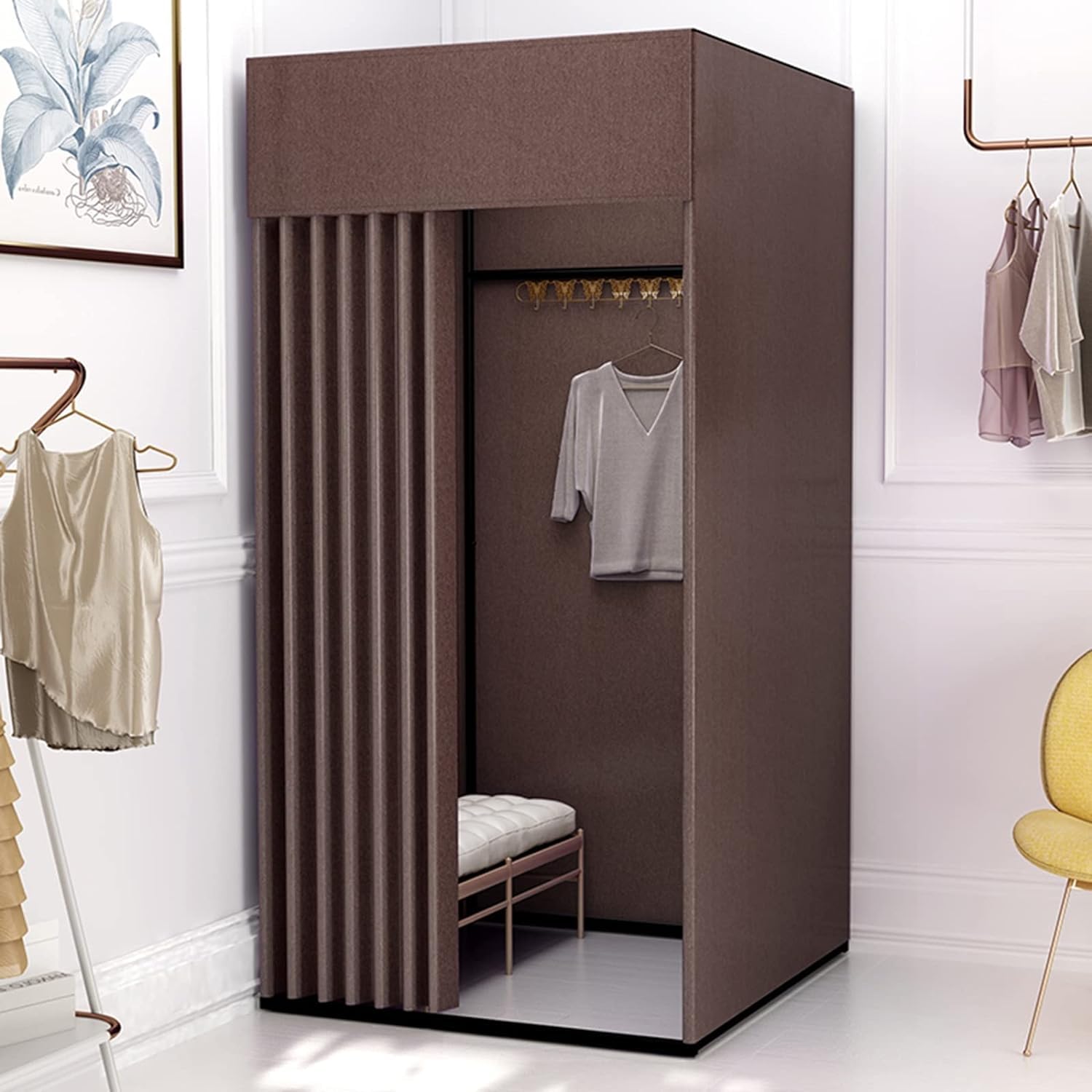 Cabine d'essayage magasin de vêtements temporaire et amovible marron foncé