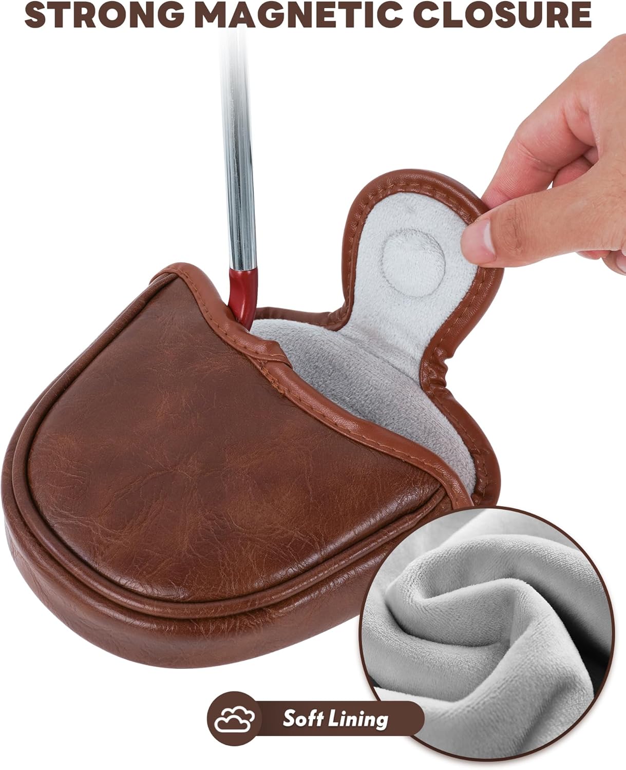 Big Teeth Golf Mallet Putter Cover Headcover Club Protector Magnetic Closure for Scotty Cameron Taylormade Odyssey 2 Ball Club Retro Brown Color
