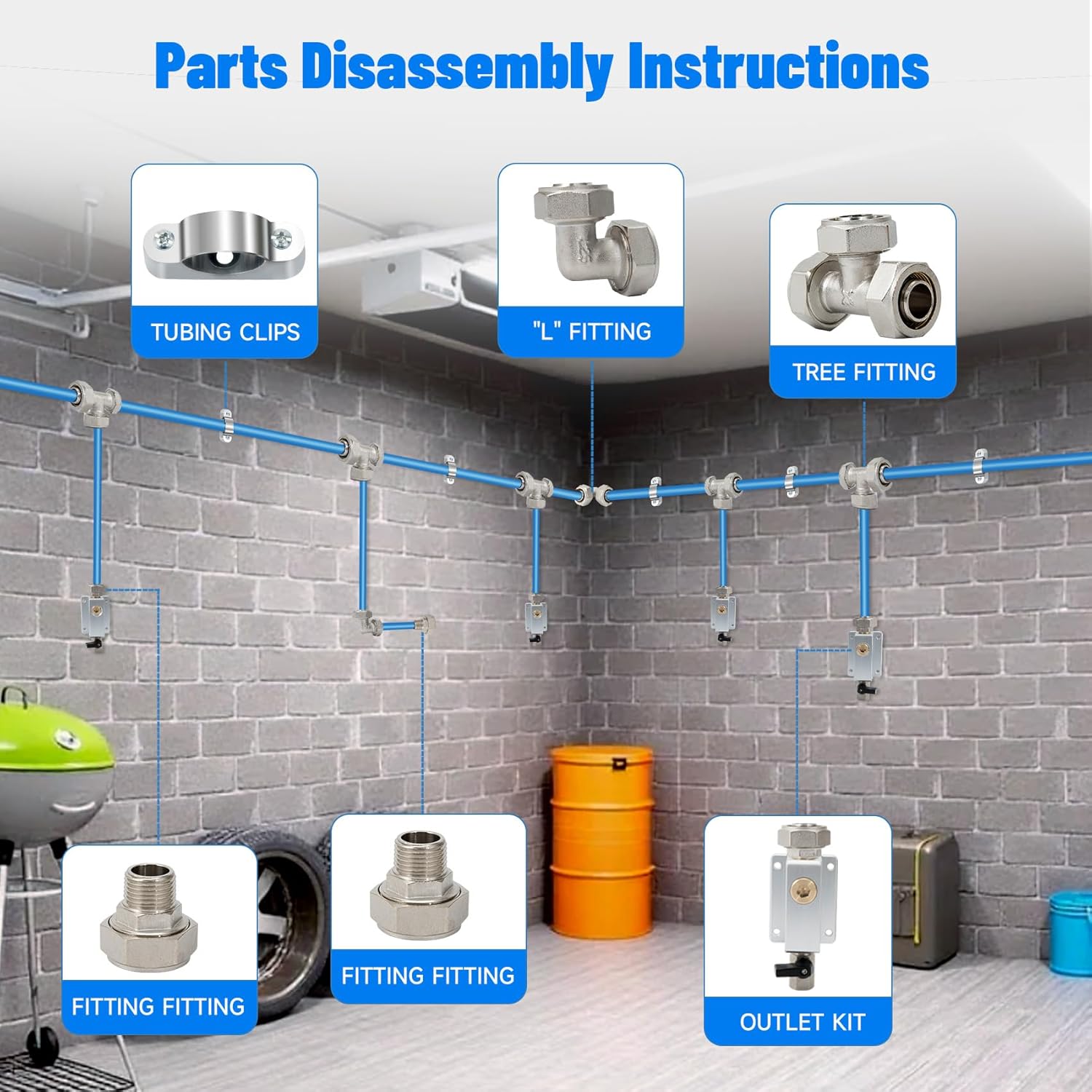 3/4 inch×300 ft shop air line kit, compressor air line kit for garage hdpe-aluminum piping, includes air line fittings and tool kit rapid air system 3/4" easy to install