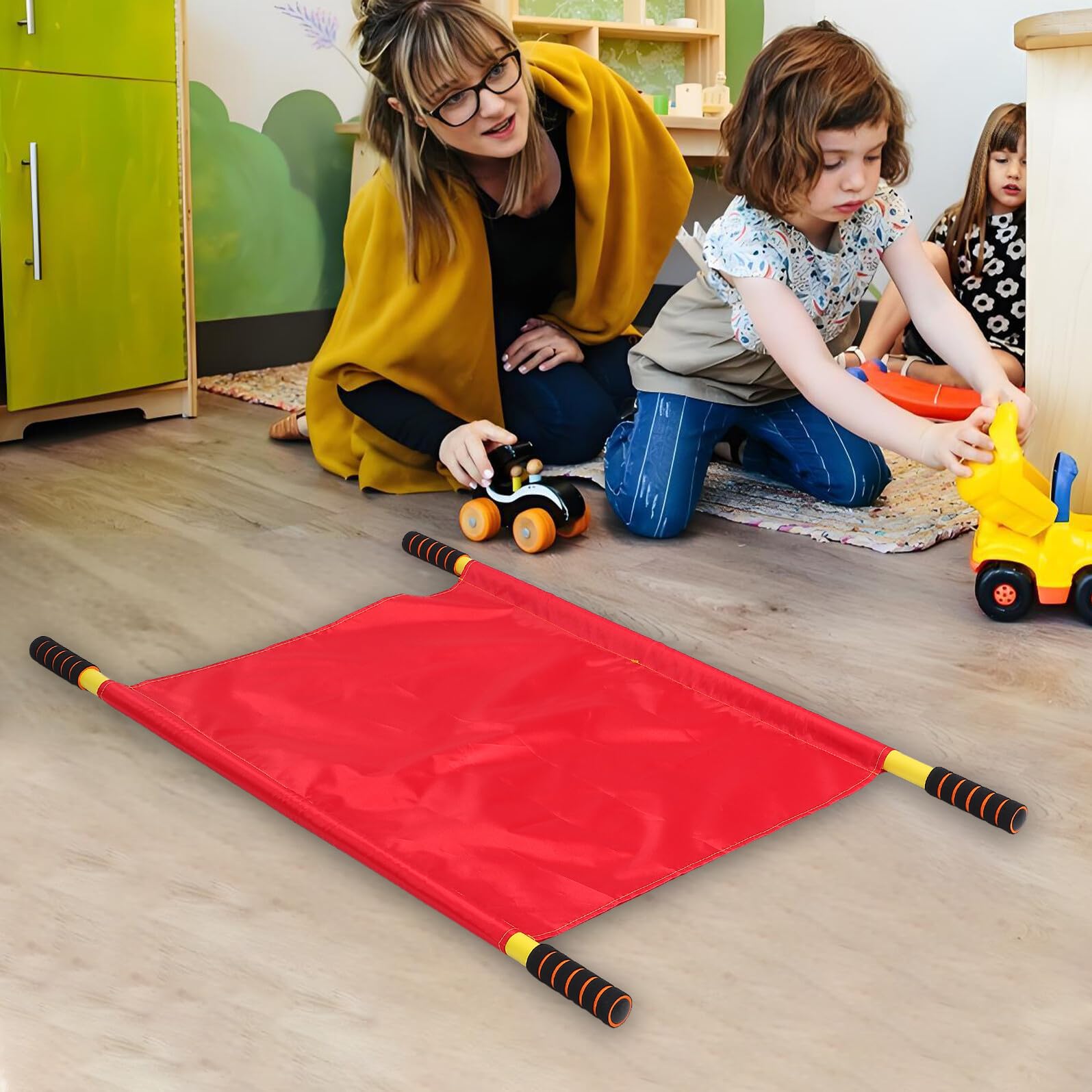 VICASKY Barella Portatile Pieghevole Rossa in Metallo e Tessuto per Bambini, Gioco Sensoriale Educativo Allenamento di Risposta alle Emergenze e Simulazioni in Palestra