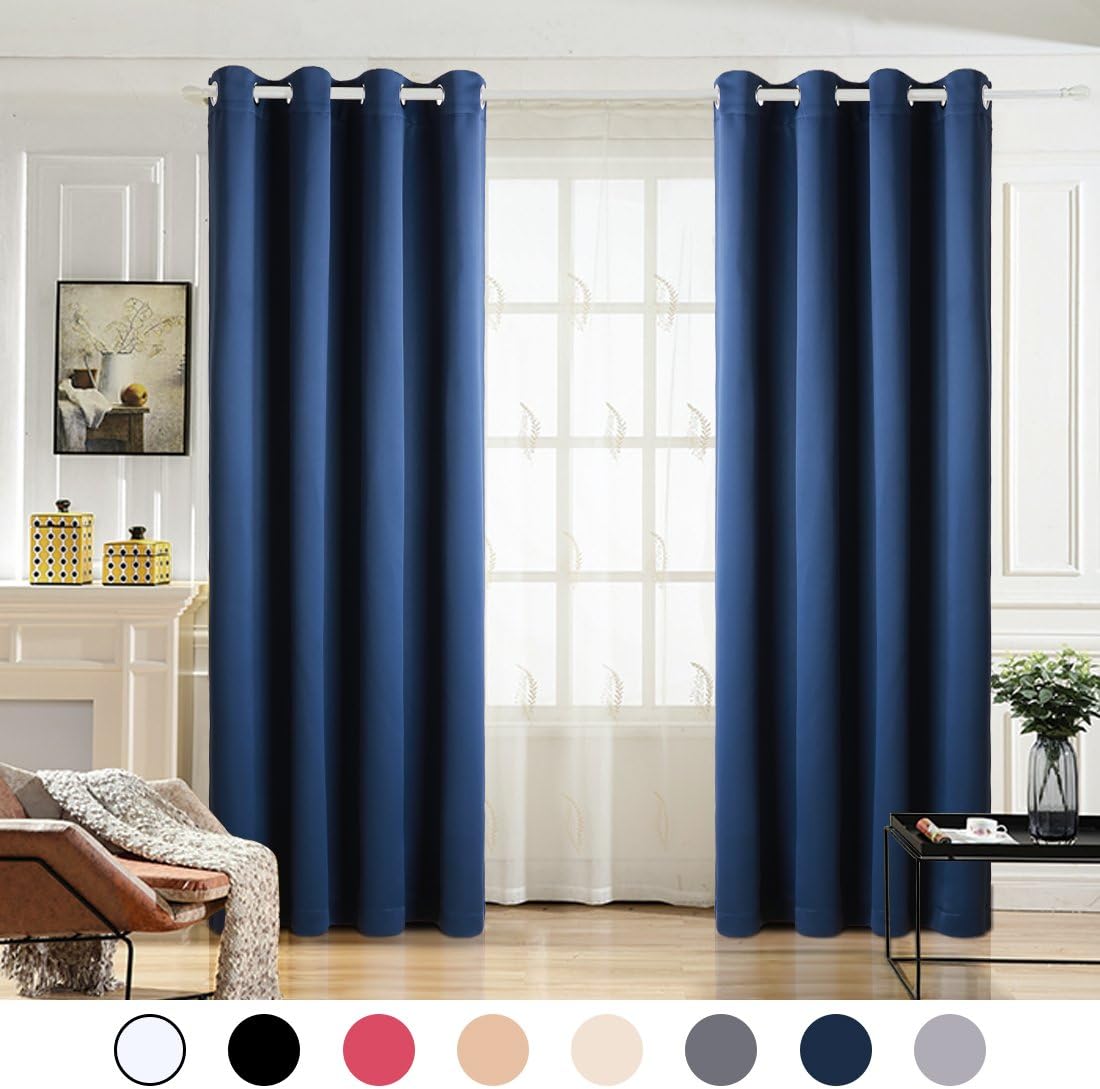 MAEVIS 99% Blackout Curtains 2 Panels Bedroom Grommet Top,Light Blocking Draperies Room Darkening Thermal Insulated Window Curtain Living Room（W52xL84 inch,Navy）