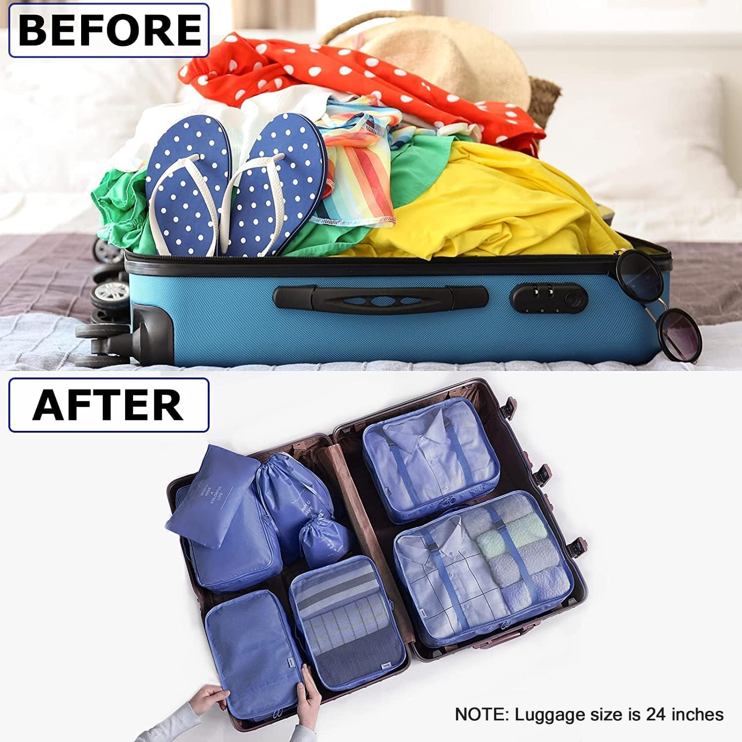 LANSKLBD 6/8 Set Packing Cubes for Suitcases Travel Luggage Packing Organizers,Travel Accessories Essentials Luggage Organizer with Shoe/Tioletry/Laundry Bag (Dark Blue, 8 set) view 2