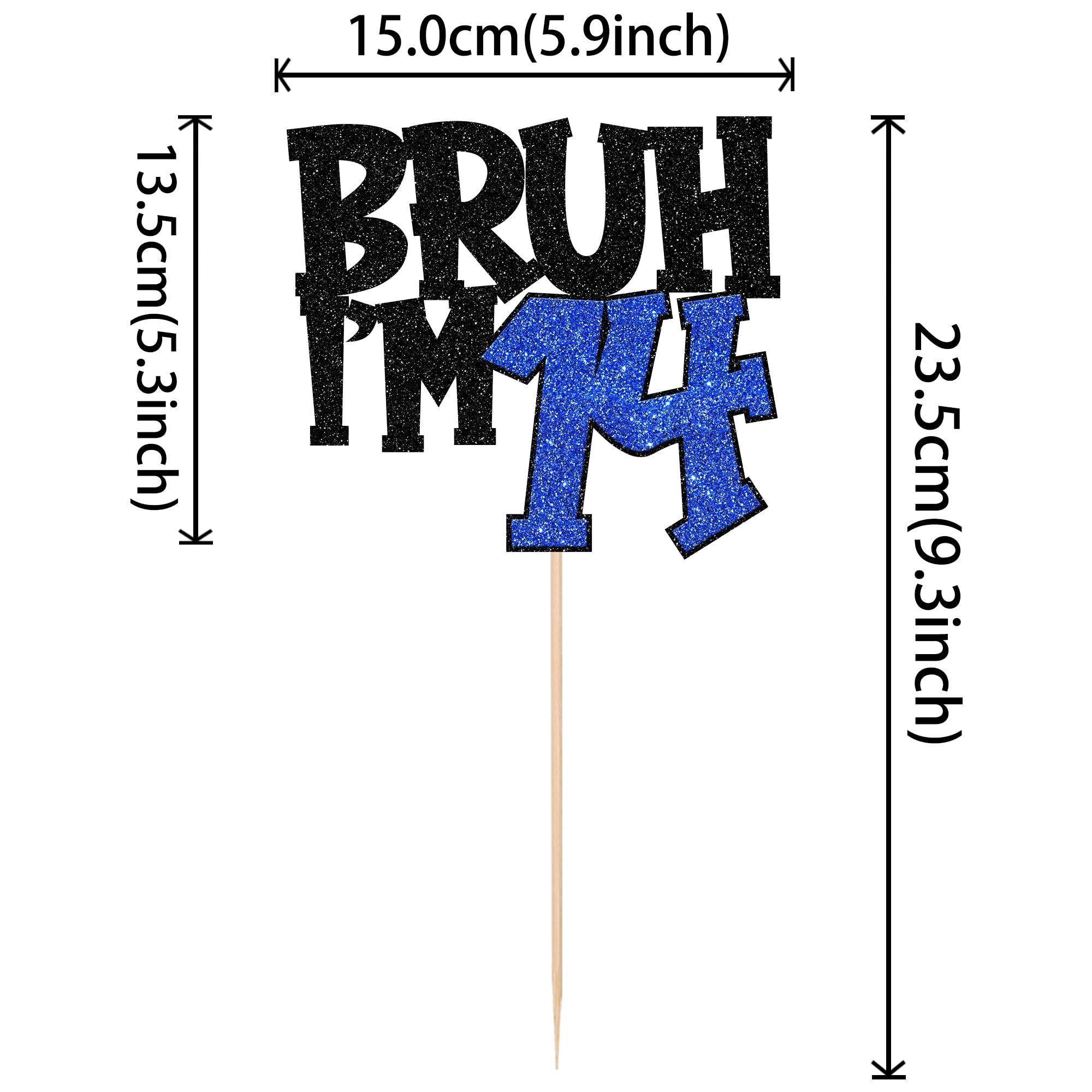 "Bruh I'm 14" Cake Topper - Blue Glitter 14th Birthday Decor, 5.9x4.9 Inches, Party Decoration - View #2