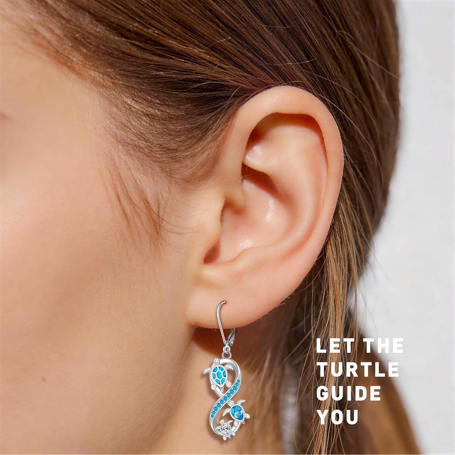 Sea Turtle Earrings for Women Opal Infinity Dangle Earrings Sterling Silver Trendy Blue Ocean for Lovers Gifts Leverback Hawaiian Jewelry - Image 4