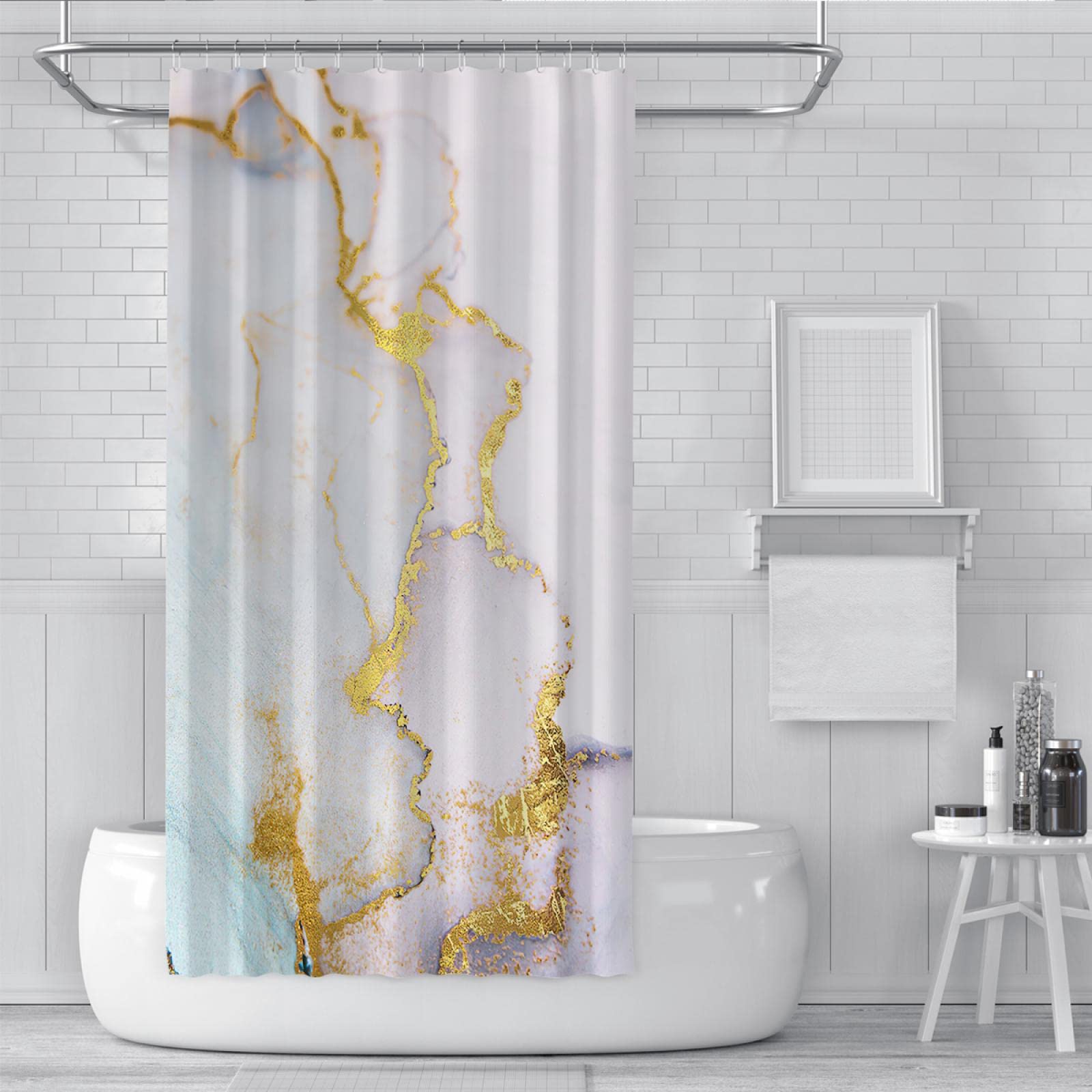 Cortinas de Ducha Gold Marbletexture Sets Arte Abstracto Cortina de baño Tamaños múltiples Easy Care Wet Room Shower Curtain Hotel Quality W260xL180cm