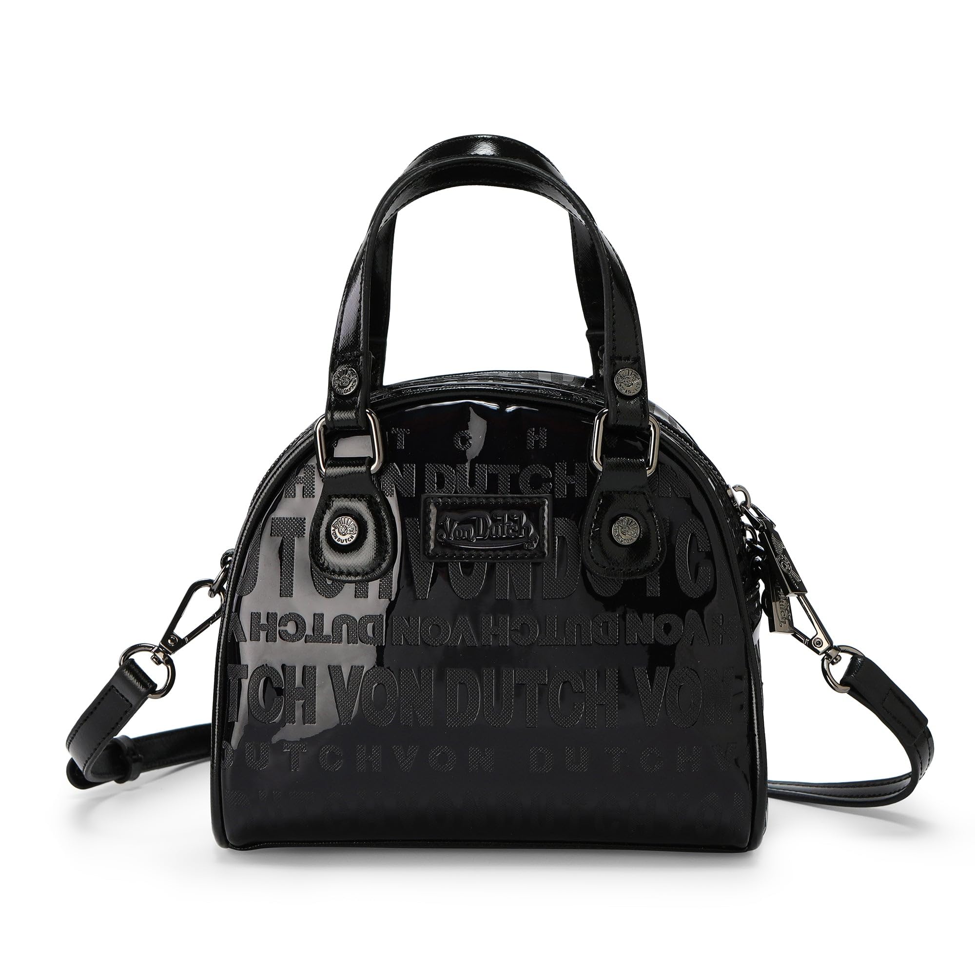 Von Dutch Womens Reflective Bowling Bag Purse - Stylish Women's Handbag with Adjustable Strap, Spacious Interior, and Iconic Logo Design (Black Onyx Reflective)