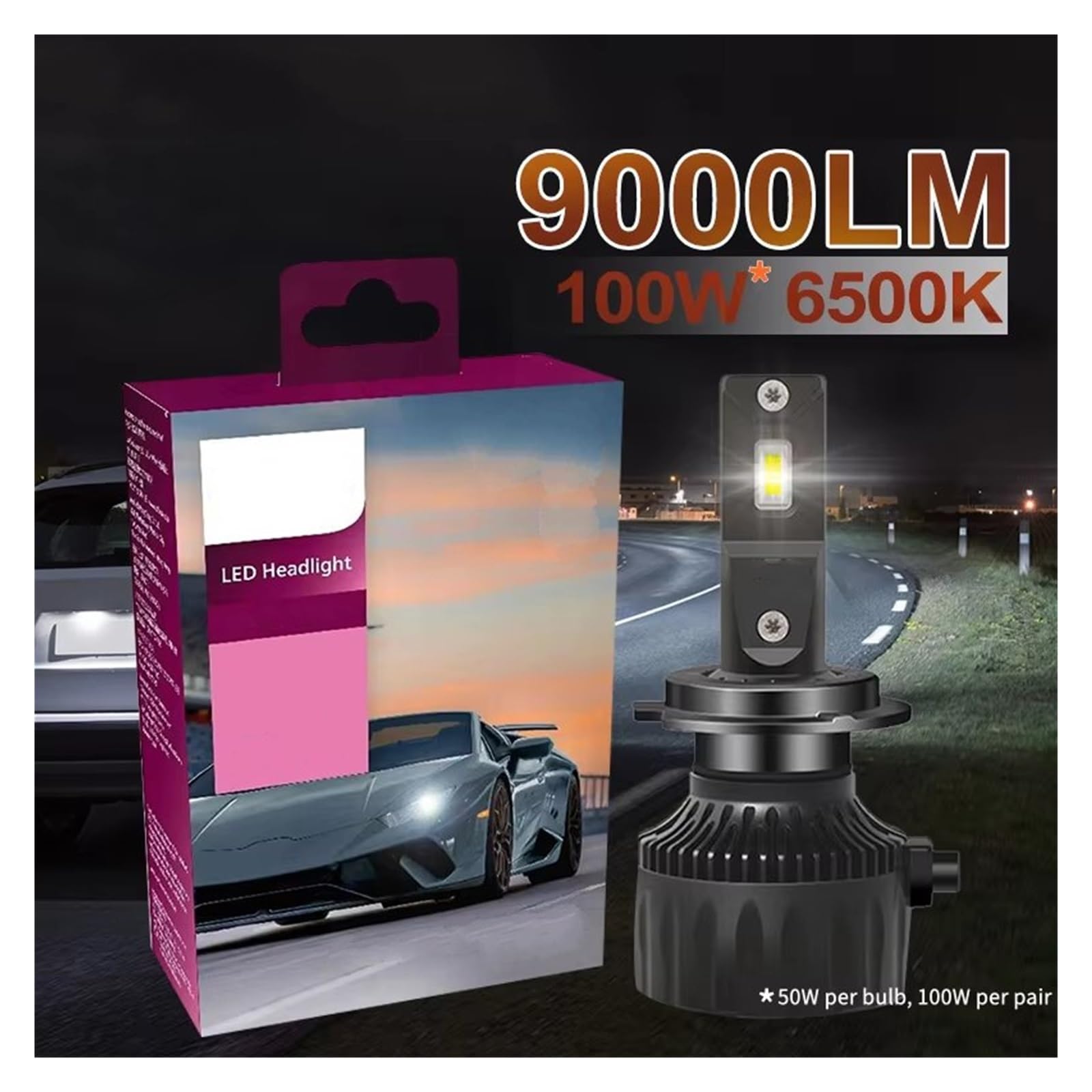 Faro Principal Bombilla LED 3551 H4 H7 H11 HB3/4 9006 9005 HIR2 Faro De Coche 6500K Blanco Potencia Máxima 50W Lumen Máximo 4500lm(H4 1 pair)