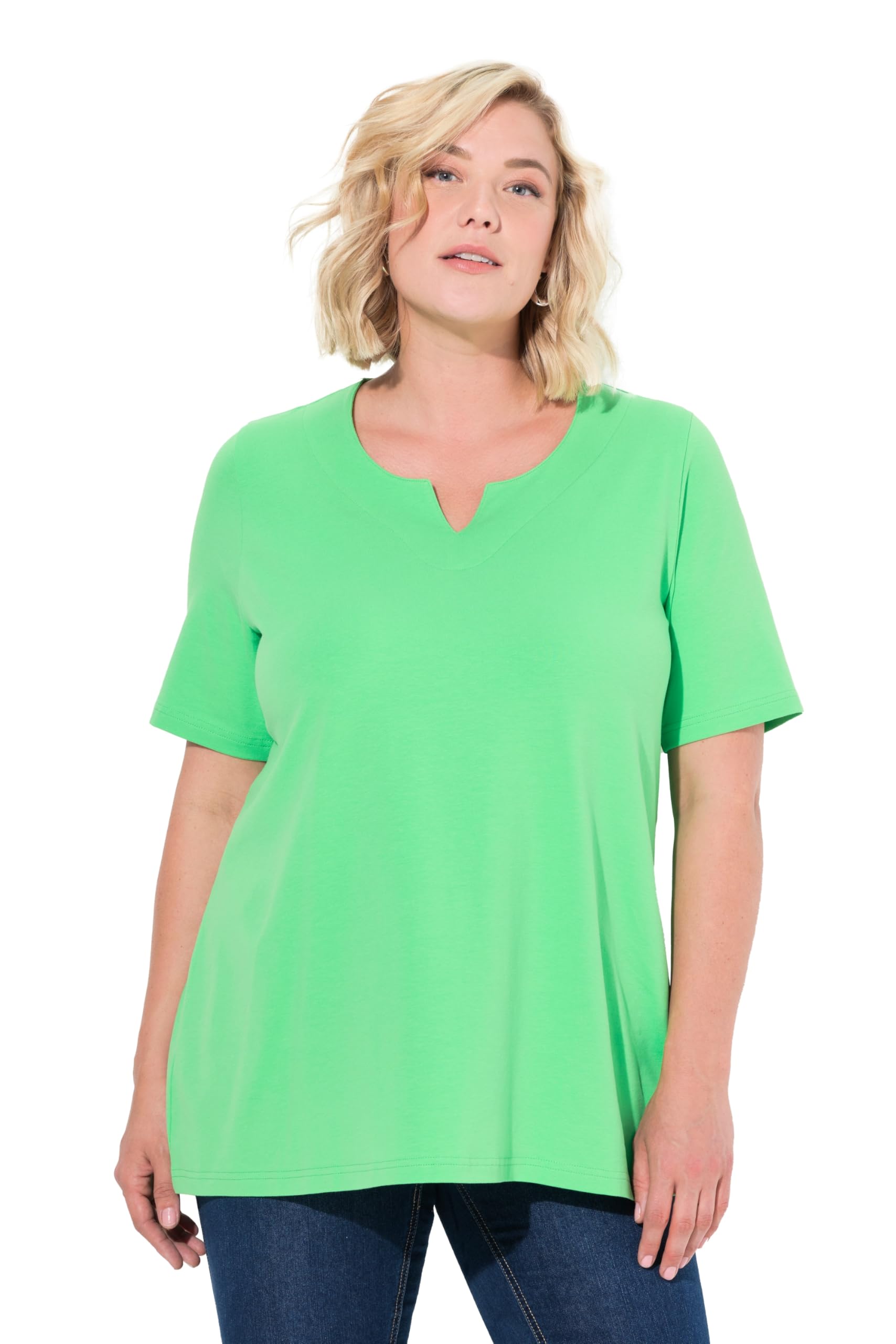 Ulla Popken Damen große Größen Übergrößen Plus Size T-Shirt, A-Linie, Tunika-Ausschnitt, Halbarm 807259